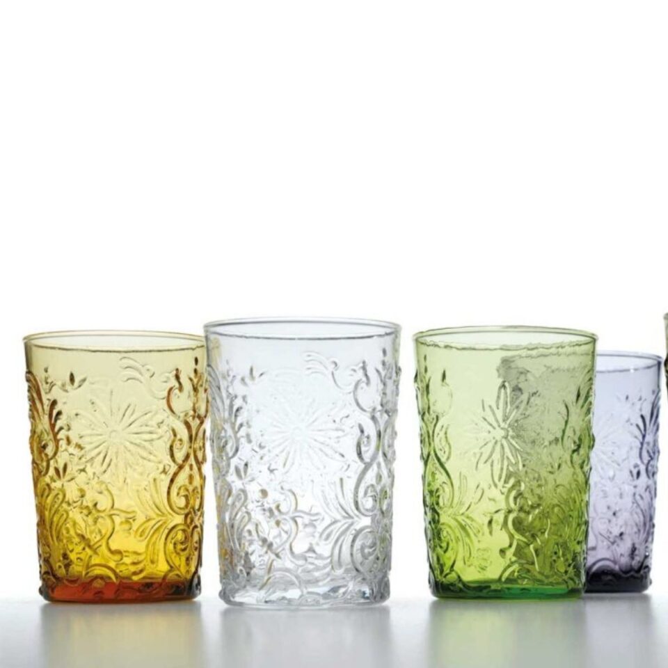 Mix 6 bicchieri colorati in vetro Barocco Zafferano 1